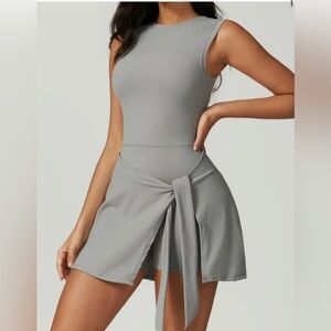 Chic Gray Sleeveless Romper with Waist Tie
